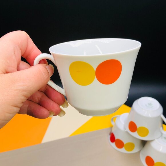 Vintage 70s Seltmann Weiden "DOTS" Porcelain Cup Set of 4: W. Germany- Retro - Picture 2 of 10